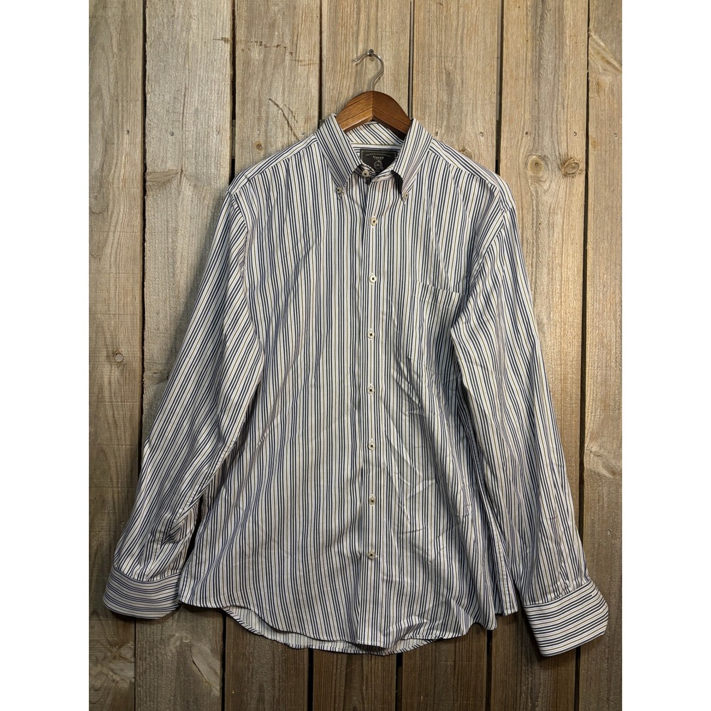Maker & Company Mens Blue‎ Green Striped Cotton Button Down Shirt Large L MMX